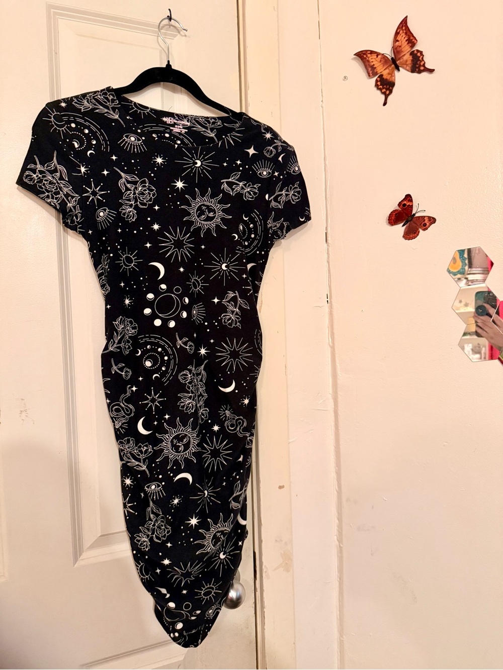 No Boundaries Black Midi Dress with White Celestial Print